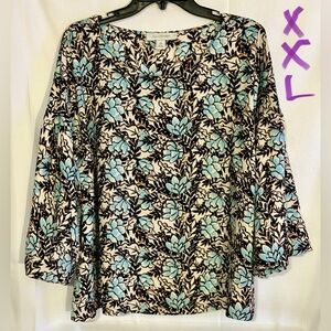Floral Print Blouse - Blue and Black